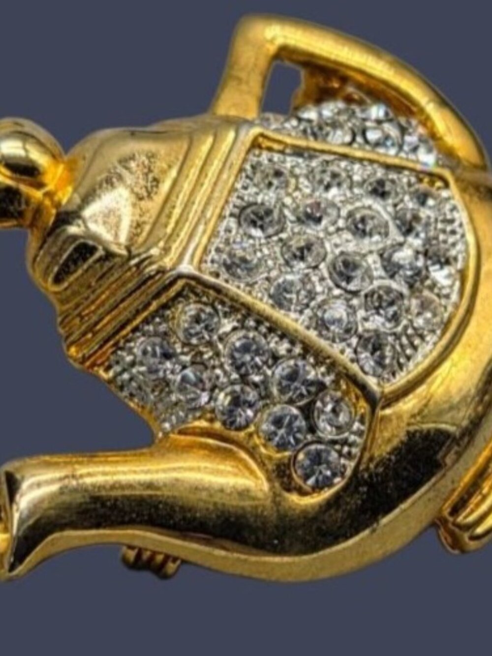 Vintage Louis Stern Gold-Plated Pavé Rhinestone Teapot Brooch Signed L-S - Picture 4 of 9